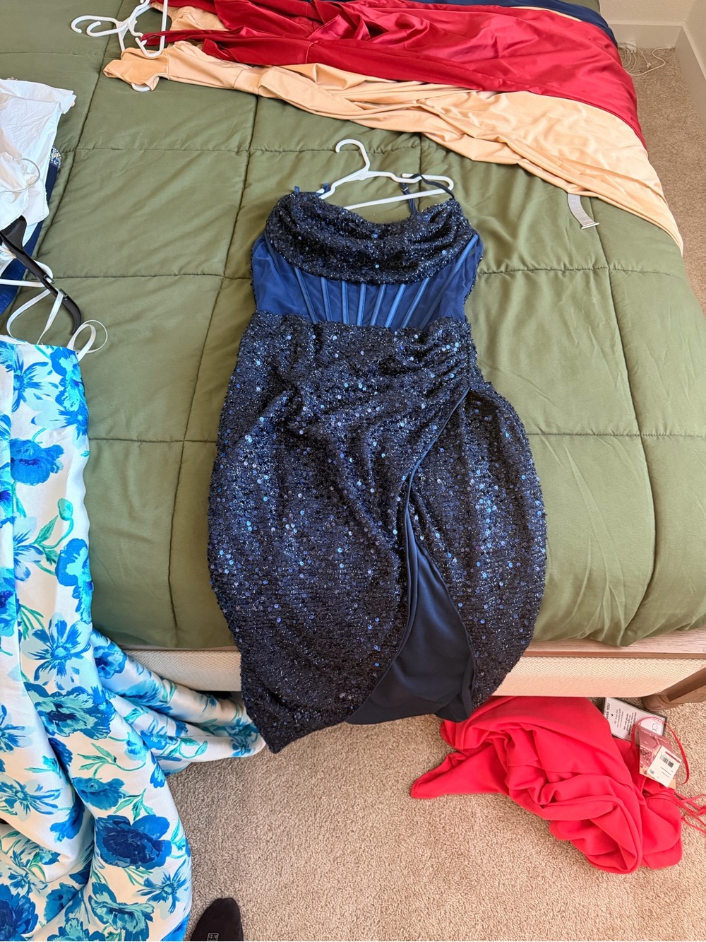 Strapless Navy Sequin Cocktail Dress